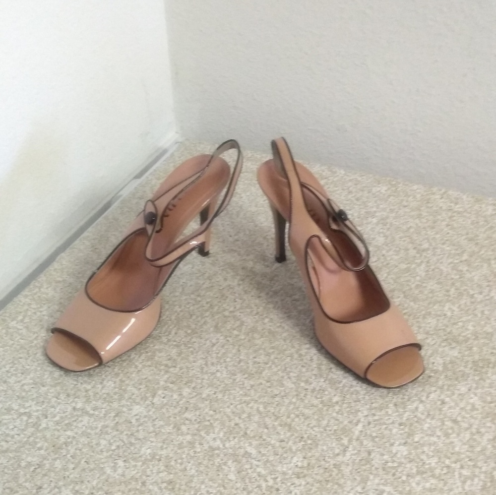Prada Tan Patent Leather Sling Back Sandals - Picture 2 of 6